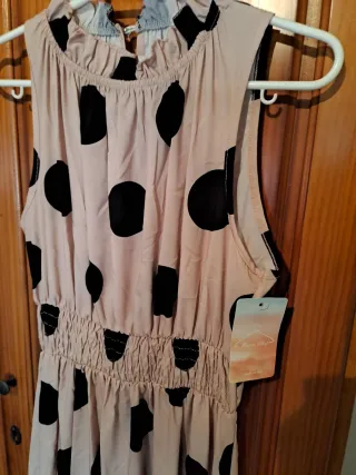 Vestido largo lunares beige y negro