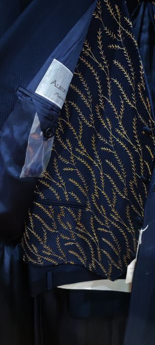 Traje Novio largo Italiano Azul Oscuro Exclusivo