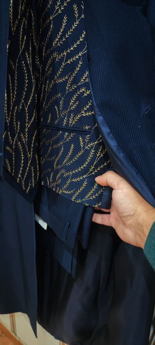 Traje Novio largo Italiano Azul Oscuro Exclusivo