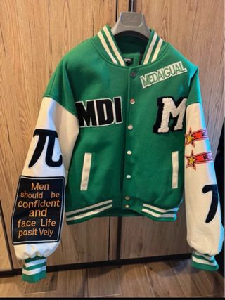 Giacca Varsity Oversize Verde e Bianca