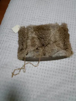 Bolso fiesta pelo marrón y dorado