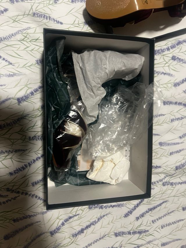 Tacones Ganzitos Terciopelo Granate y Dorado