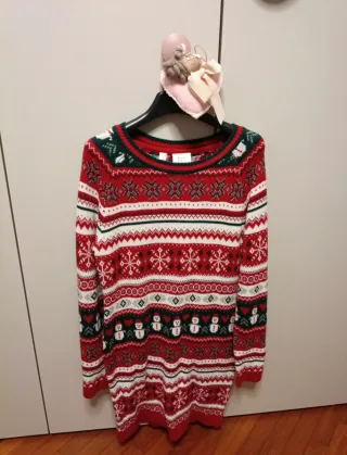 Vestitino natalizio in maglia con pupazzi di neve