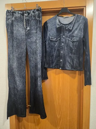 Conjunto de pantalón y chaqueta efecto vaquero