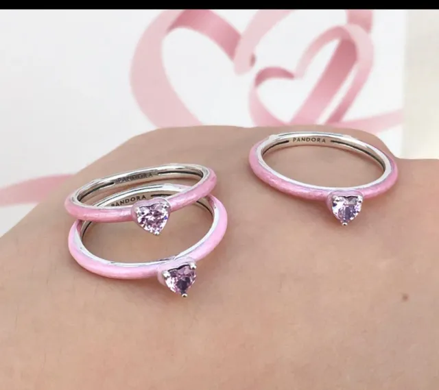 Anillo Pandora Corazón Rosa Plata . Talla 50