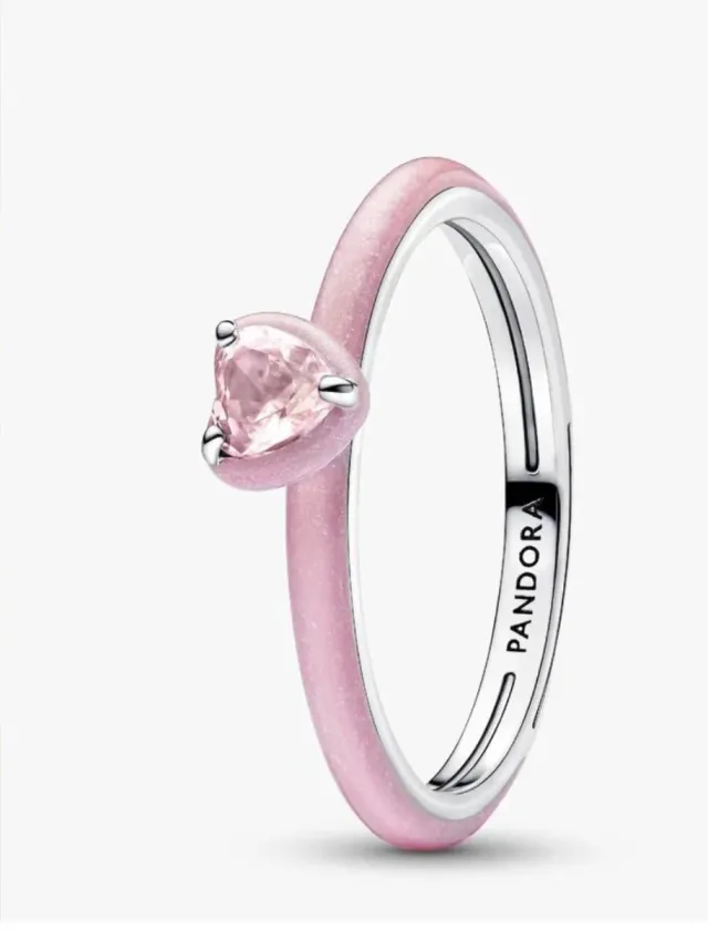 Anillo Pandora Corazón Rosa Plata . Talla 50