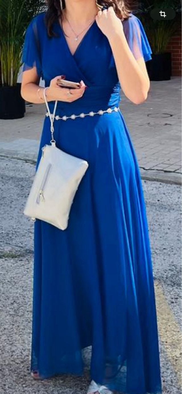 Vestido largo azul para invitada