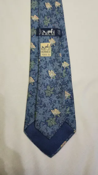 Corbata Hermes Vintage Flores Azul Verde