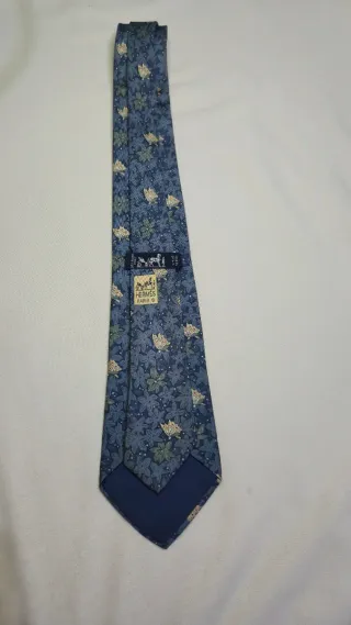 Corbata Hermes Vintage Flores Azul Verde