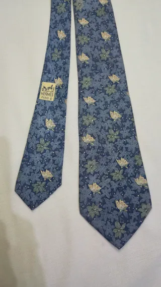 Corbata Hermes Vintage Flores Azul Verde