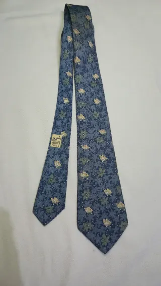 Corbata Hermes Vintage Flores Azul Verde