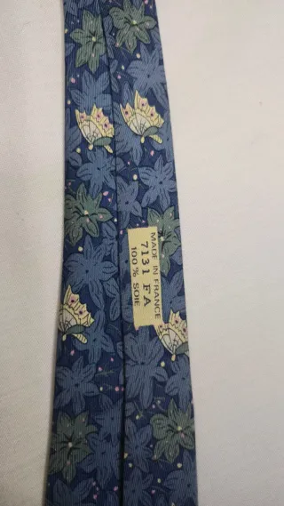 Corbata Hermes Vintage Flores Azul Verde