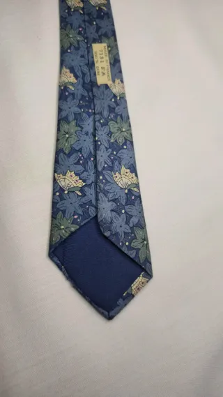 Corbata Hermes Vintage Flores Azul Verde