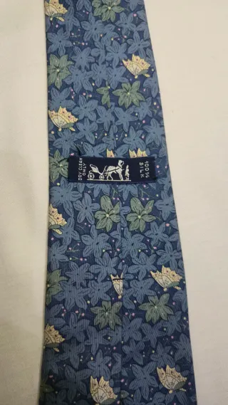 Corbata Hermes Vintage Flores Azul Verde