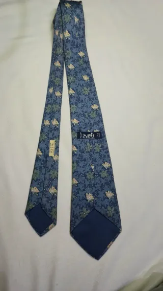 Corbata Hermes Vintage Flores Azul Verde