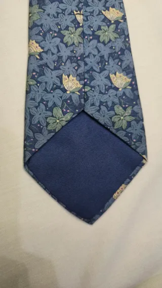 Corbata Hermes Vintage Flores Azul Verde