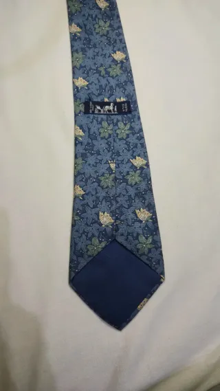 Corbata Hermes Vintage Flores Azul Verde