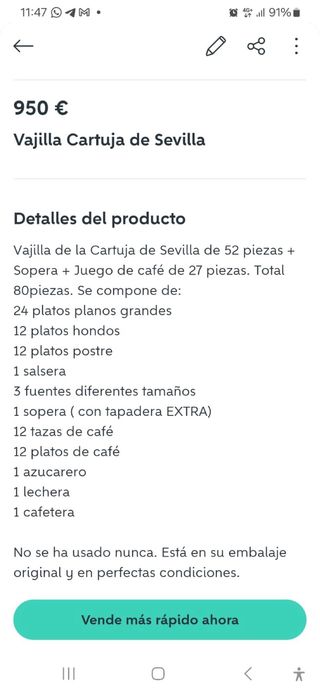 Vajilla Cartuja 80 piezas