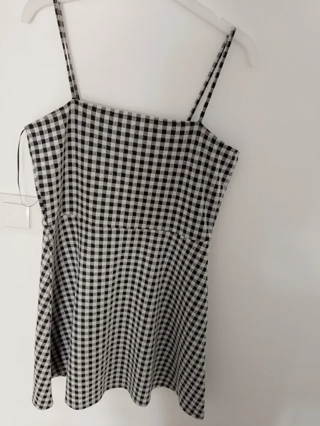 Vestido tirantes cuadros vichy blanco y negro