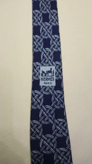 Corbata Hermes Vintage Azul y Blanco