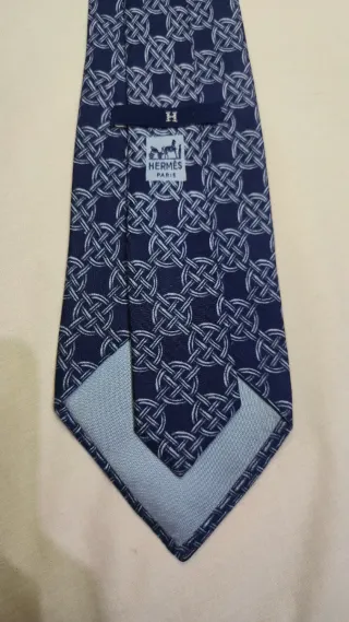 Corbata Hermes Vintage Azul y Blanco