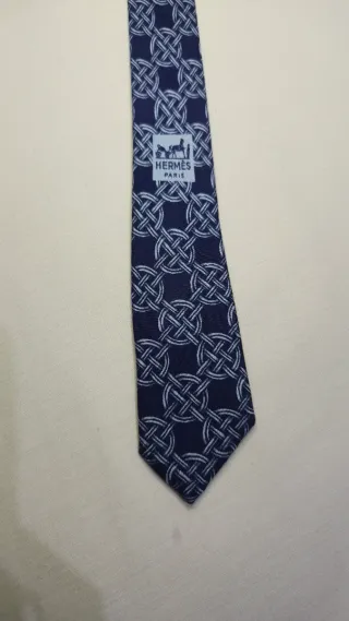 Corbata Hermes Vintage Azul y Blanco