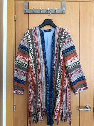Abrigo Boho Étnico Zara Bordado Flecos Talla Única