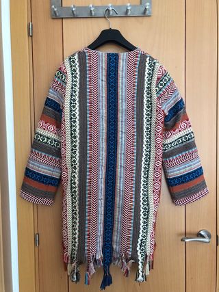 Abrigo Boho Étnico Zara Bordado Flecos Talla Única