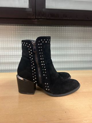 Botines Negros Mujer Tachuelas Tacón