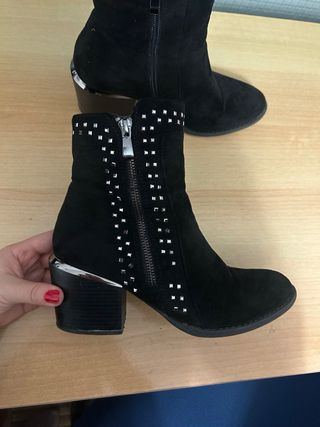 Botines Negros Mujer Tachuelas Tacón