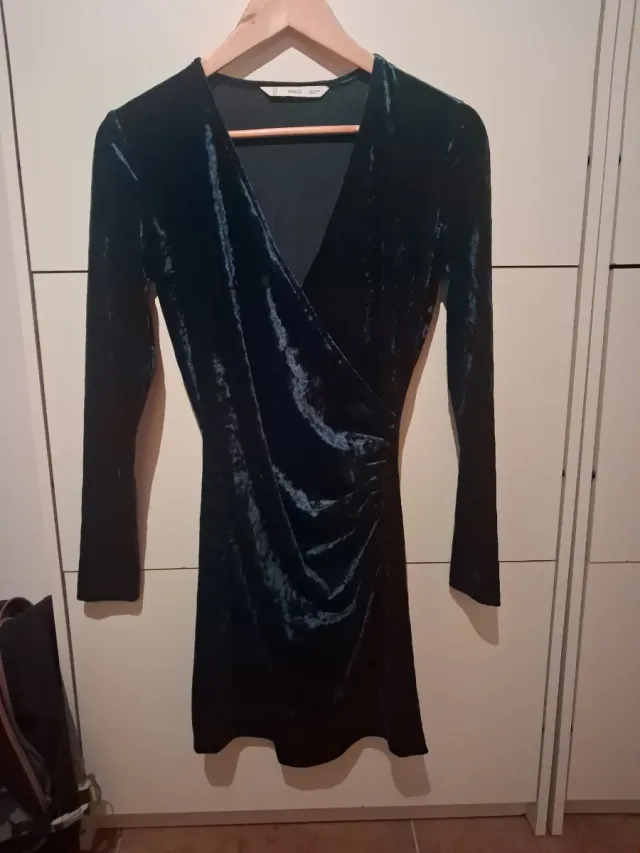Vestido Mango Verde Terciopelo Talla S