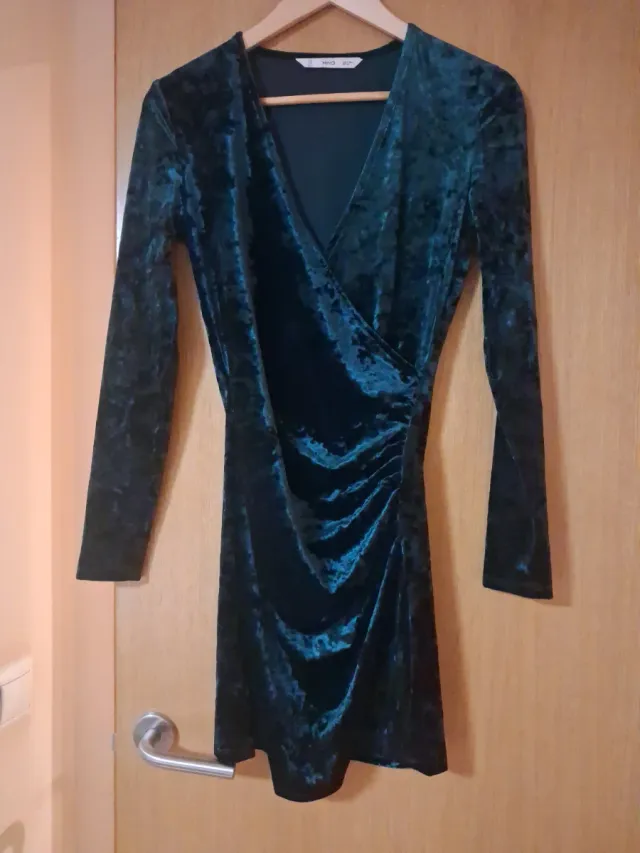 Vestido Mango Verde Terciopelo Talla S