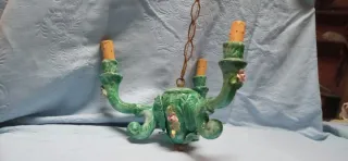 Lampadario in ceramica verde e rosa