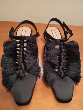 Sandalias Zara Negras Flecos Talla 36