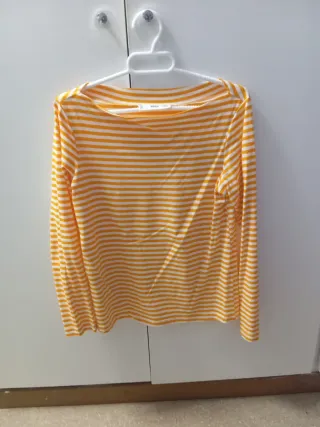 Camiseta Mango Rayas Naranja y Blanca
