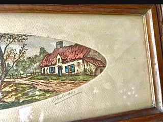 Paisaje rural aguafuerte firma Chaludon