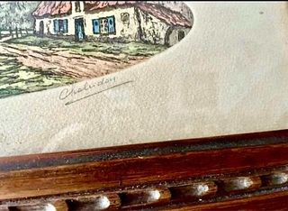 Paisaje rural aguafuerte firma Chaludon