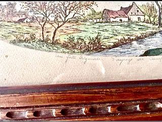 Paisaje rural aguafuerte firma Chaludon