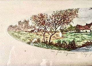 Paisaje rural aguafuerte firma Chaludon