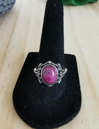 Anillo Rubí Zoisita Natural, Ajustable.