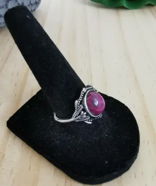 Anillo Rubí Zoisita Natural, Ajustable.