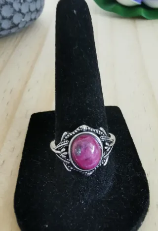 Anillo Rubí Zoisita Natural, Ajustable.