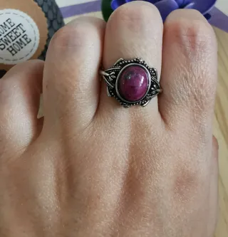 Anillo Rubí Zoisita Natural, Ajustable.