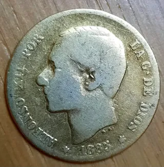 Moneda 1 Peseta Plata España 1885 Alfonso XII