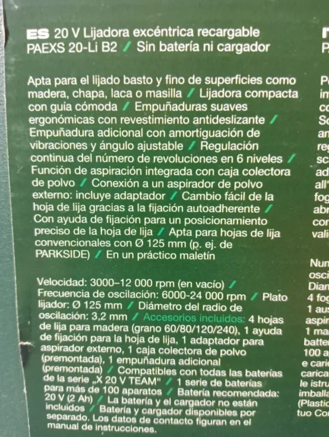Lijadora Orbital PARKSIDE Batería de la serie 20V Xvteam