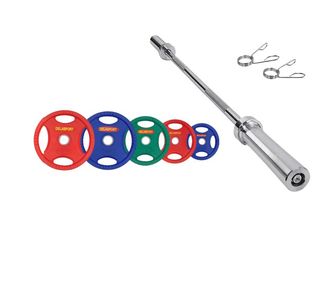 Set 150 kg discos olímpicos + barra 2m