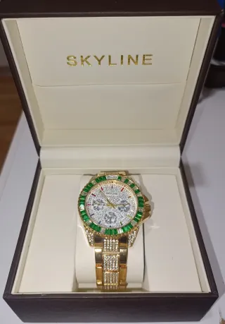Reloj Skyline Dorado con Bisel Verde