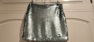 Falda Mango Lentejuelas Verde Talla M