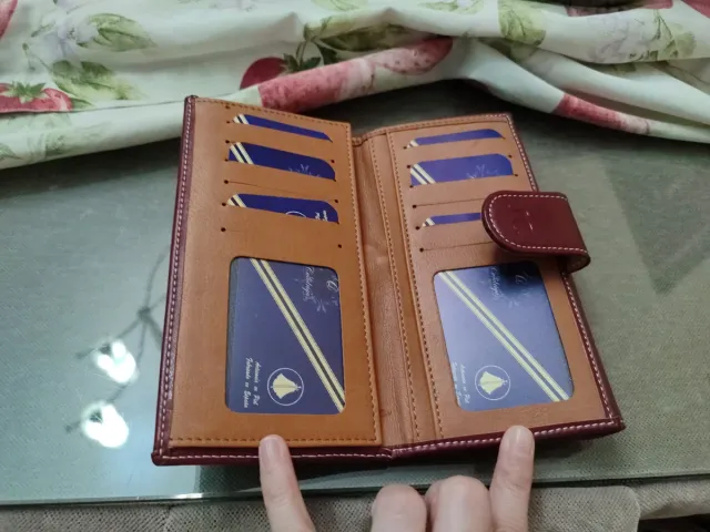 Cartera monedero polipiel mujer azul y rojo