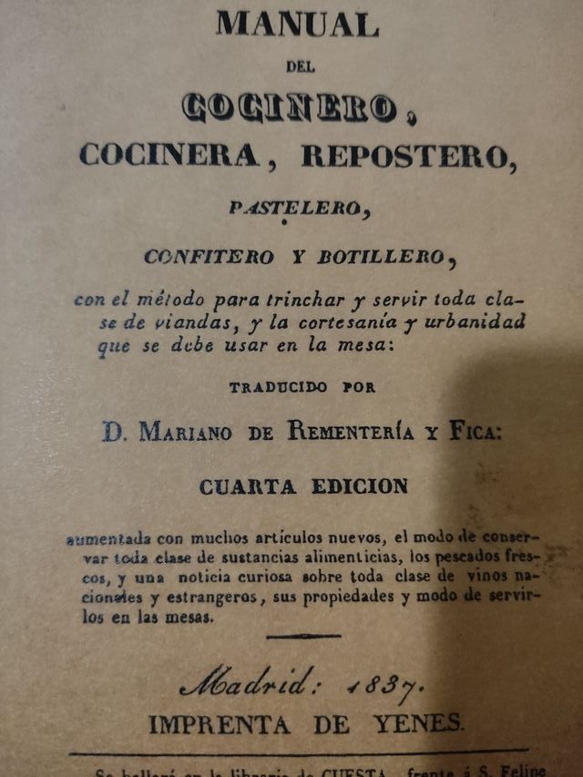 Manual del cocinero, cocinera, repostero, pasteler